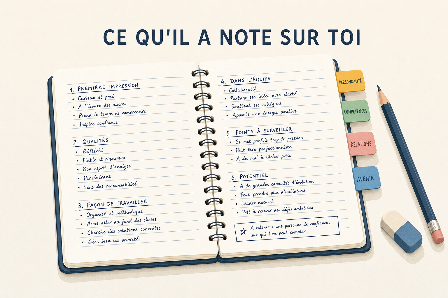 Un carnet ouvert ou sont notees des observations sur quelqu'un