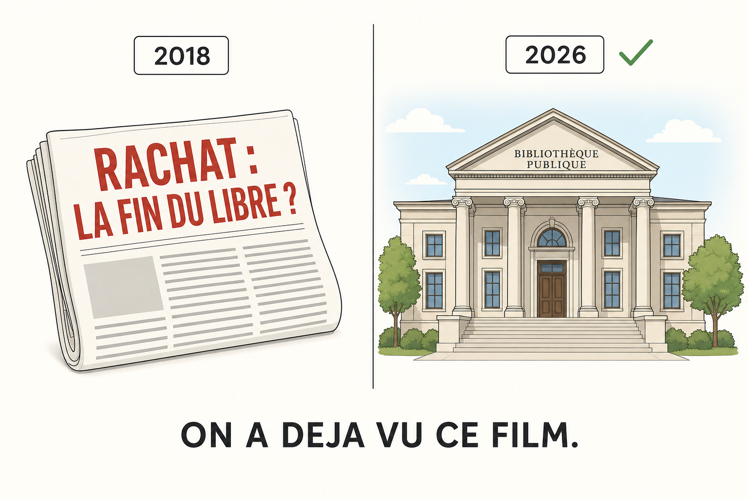 Un journal de 2018 qui annonce la fin du libre, et la bibliotheque toujours debout en 2026
