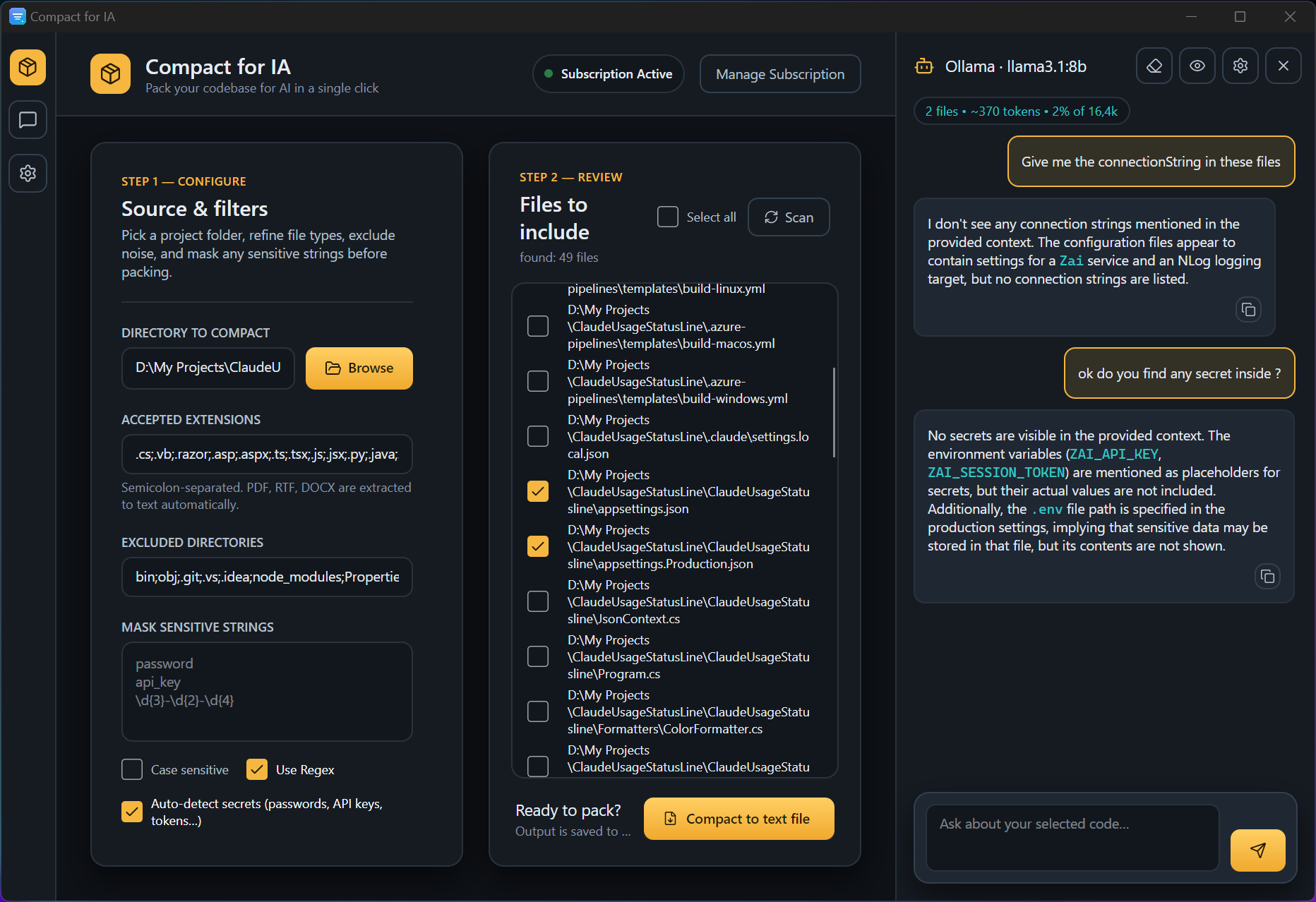 CompactIA: Give your entire project to an AI, without exposing your secrets