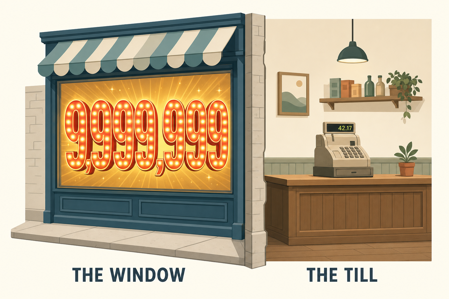 The big number in the storefront and the small one at the cash register