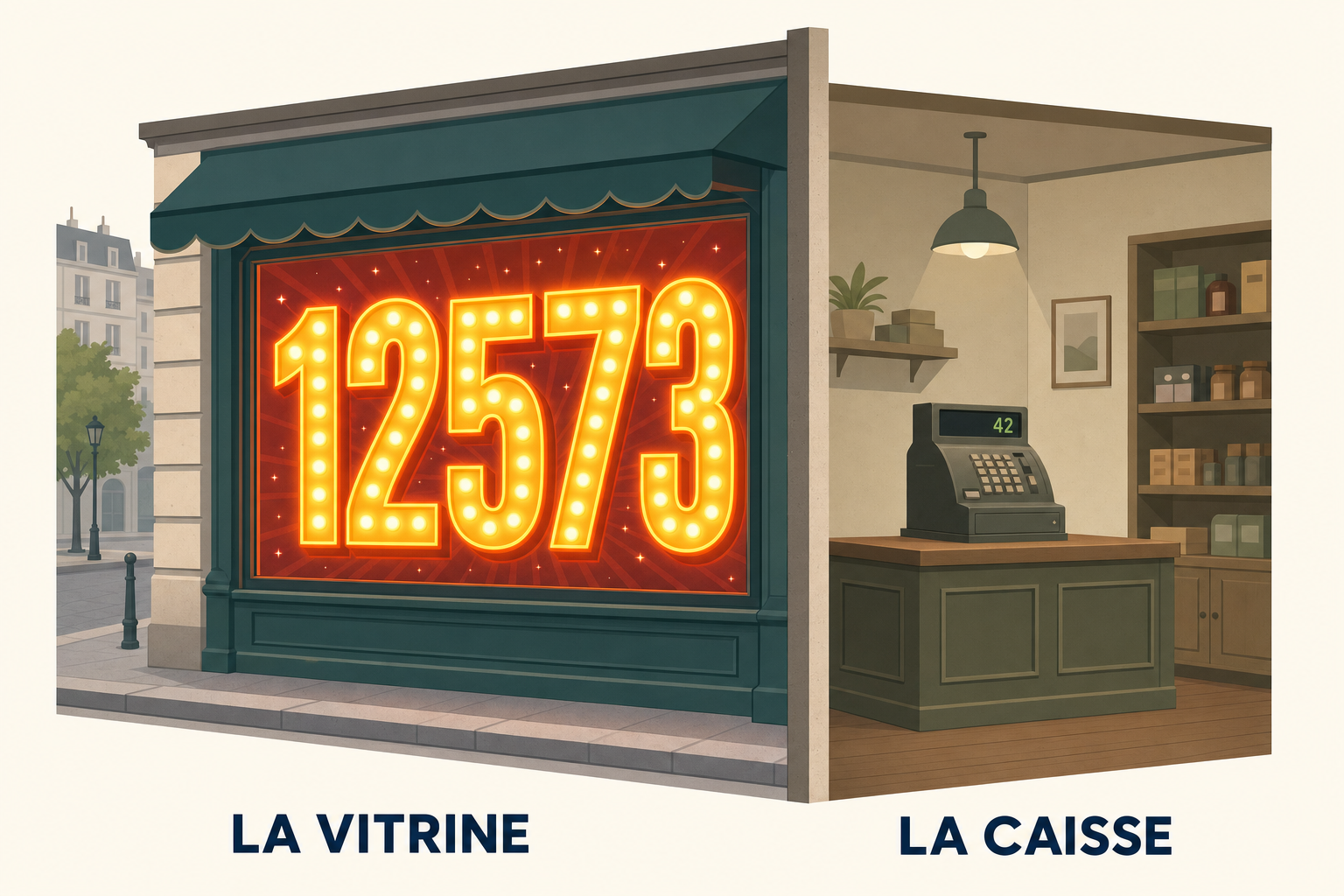 Le grand chiffre de la vitrine et le petit de la caisse