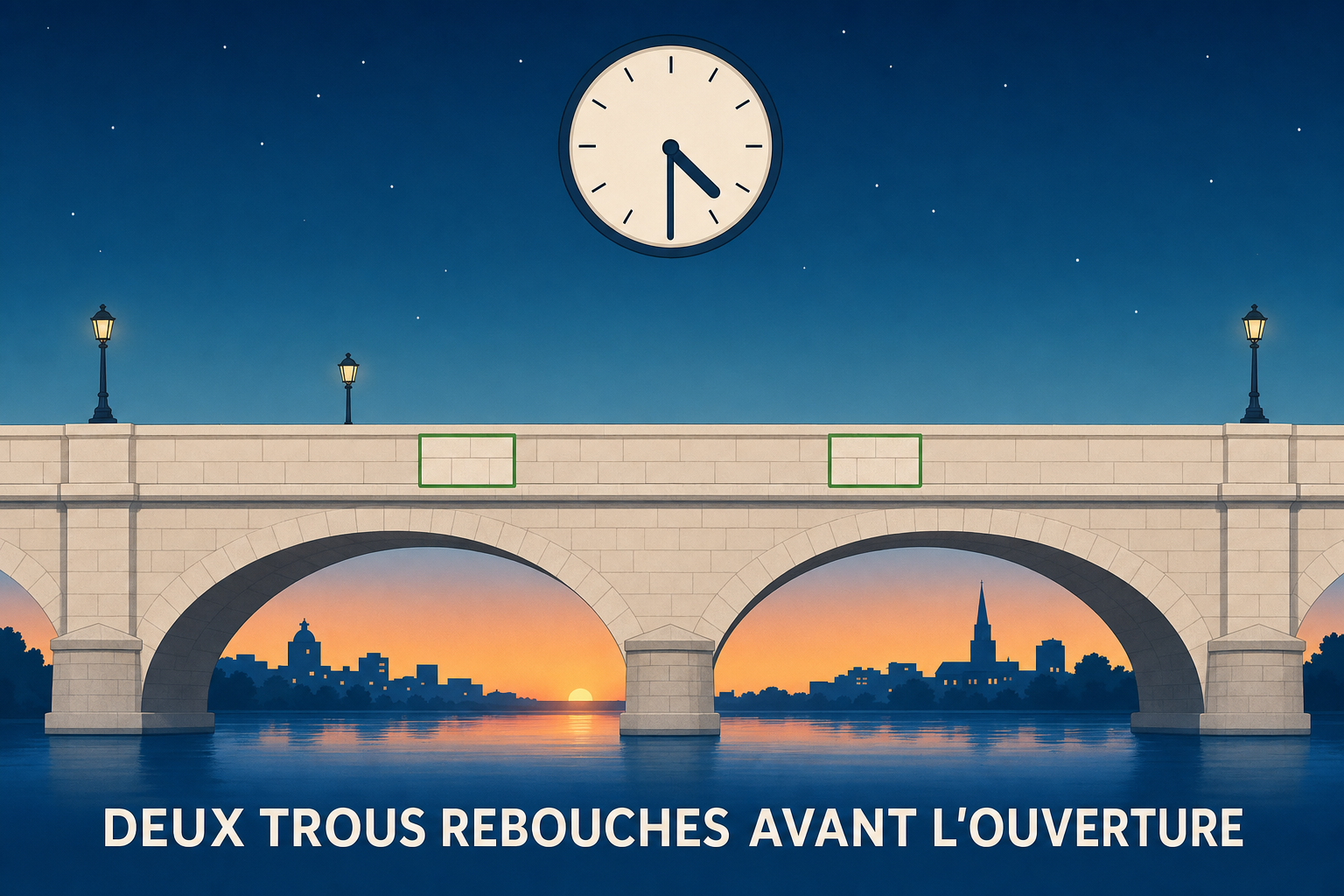 Deux trous rebouches sur un pont, avant l'ouverture