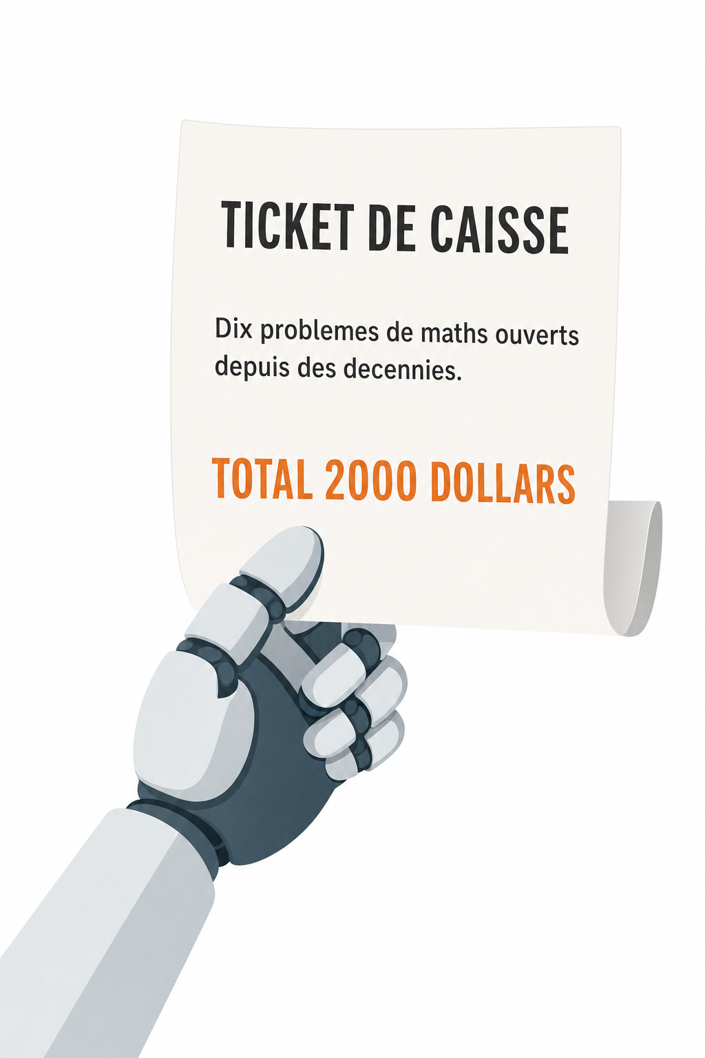Un ticket de caisse tenu par une main de robot: dix problemes de maths ouverts depuis des decennies, total 2000 dollars