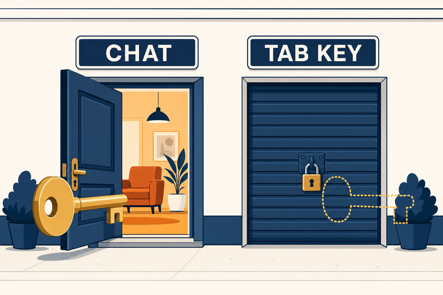 A key that opens the front door marked conversation but not the garage door marked Tab key